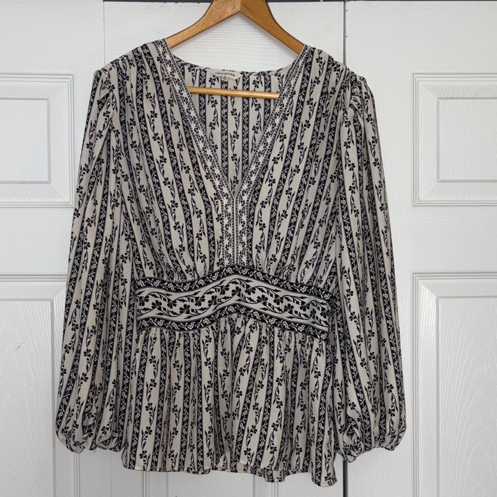 Max Studio Black and Cream Patterned Blouse
